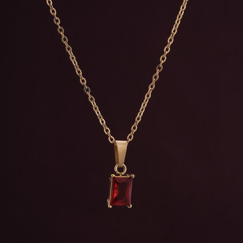 PALMONAS 18k Gold Tone Plated Ruby Red Stone Necklace
 for Women - Image 2