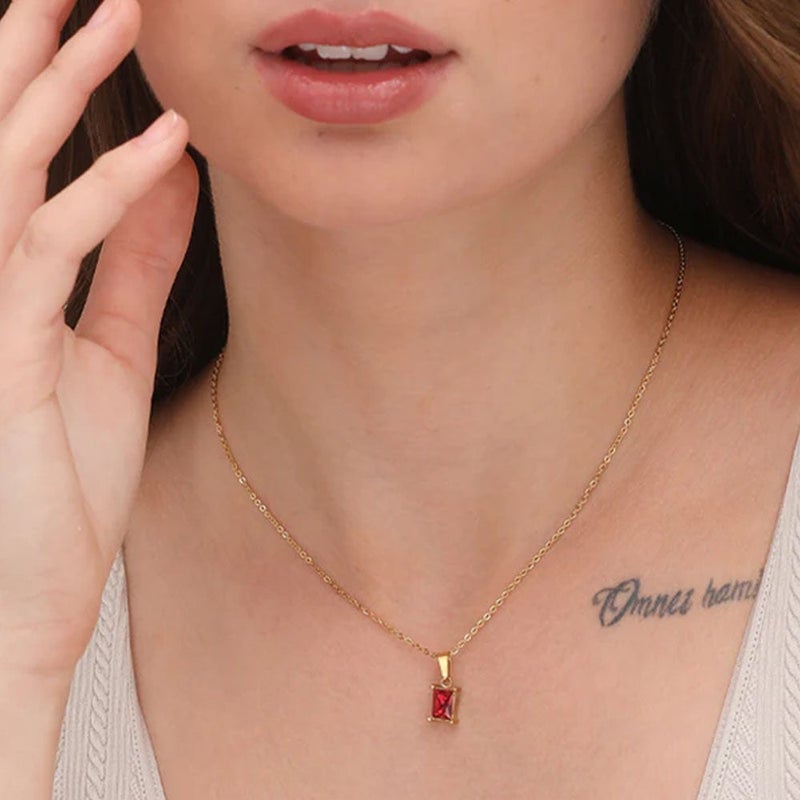 PALMONAS 18k Gold Tone Plated Ruby Red Stone Necklace
 for Women - Image 5