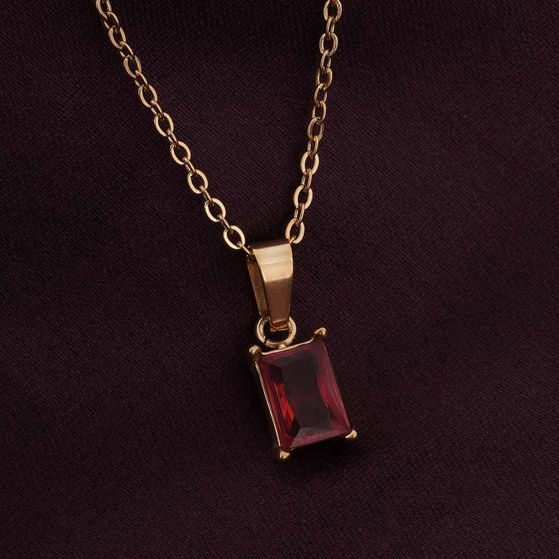 PALMONAS 18k Gold Tone Plated Ruby Red Stone Necklace
 for Women - Image 3