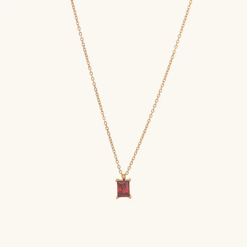 بالموناس PALMONAS 18k Gold Tone Plated Ruby Red Stone Necklace
 for Women