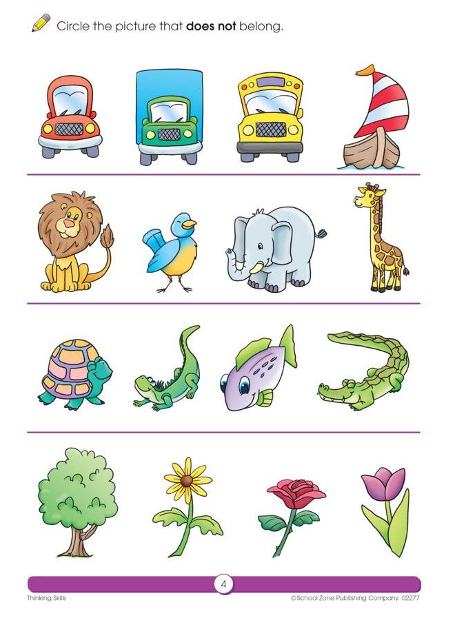 School Zone Thinking Skills Workbook - 64 Pages, Ages 3 to 5, Preschool to Kindergarten, Problem-Solving, Logic & Reasoning Puzzles, and More ... Book Series) (Deluxe Edition 64-Page) - Image 2
