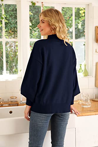 WEACZZY Sweaters for Women 2025 Long Lantern Sleeve Ladies Lightweight Pullover Knitted Tops Dressy Casual Outfits Navy Blue M - Image 4
