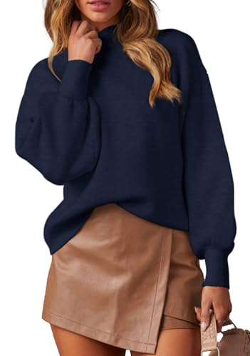 WEACZZY Sweaters for Women 2025 Long Lantern Sleeve Ladies Lightweight Pullover Knitted Tops Dressy Casual Outfits Navy Blue M - Image 1