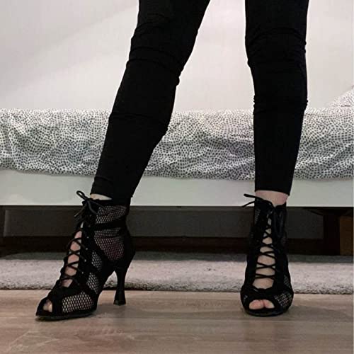 Dress First Womens Open Toe Hollow out Latin Dance Boots Satin Salsa Tango Performance Practice Ballroom Laceup Ankle Dance Shoes for Jazz Ballet - Image 3