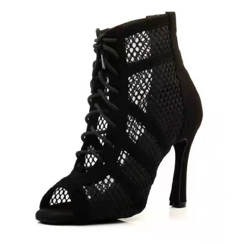 Dress First Womens Open Toe Hollow out Latin Dance Boots Satin Salsa Tango Performance Practice Ballroom Laceup Ankle Dance Shoes for Jazz Ballet - Image 2