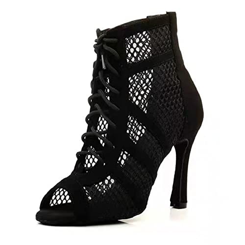Dress First Womens Open Toe Hollow out Latin Dance Boots Satin Salsa Tango Performance Practice Ballroom Laceup Ankle Dance Shoes for Jazz Ballet - Image 1