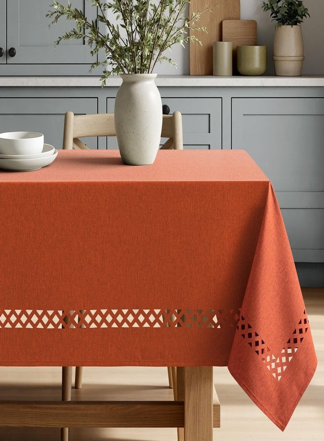 MIULEE Burnt Orange Rectangle Linen Polyester Fall Thanksgiving Tablecloth with Decorative Cutouts Waterproof Stain Resistant Table Cloth 52x70 inch Farmhouse Style for Dining Wedding Party - Image 2
