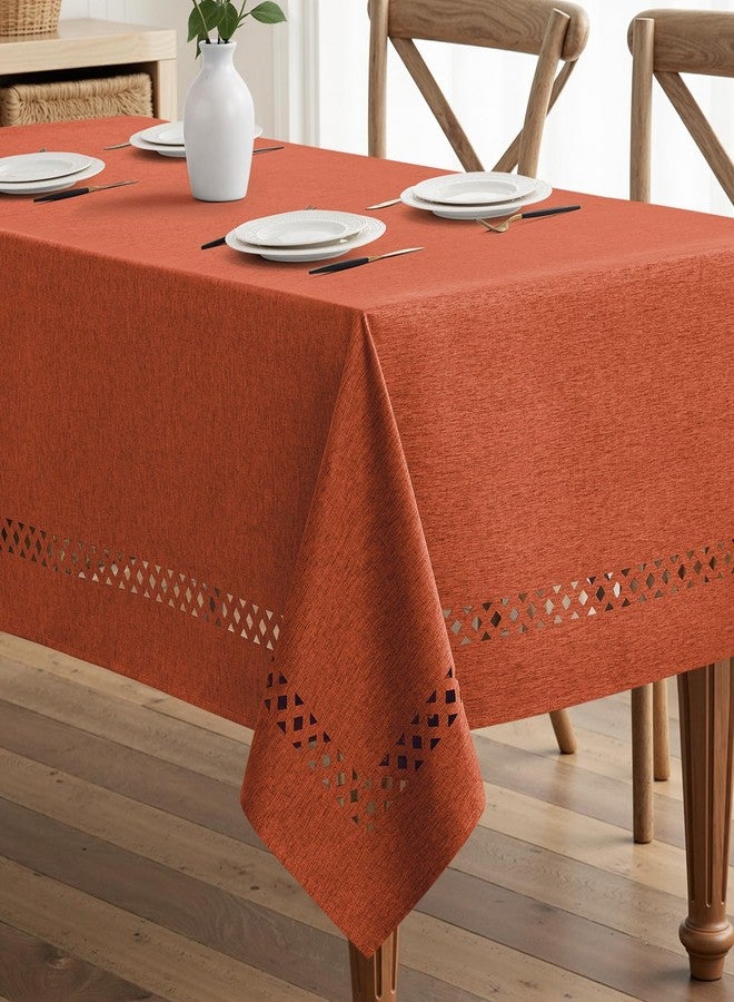 MIULEE Burnt Orange Rectangle Linen Polyester Fall Thanksgiving Tablecloth with Decorative Cutouts Waterproof Stain Resistant Table Cloth 52x70 inch Farmhouse Style for Dining Wedding Party - Image 1