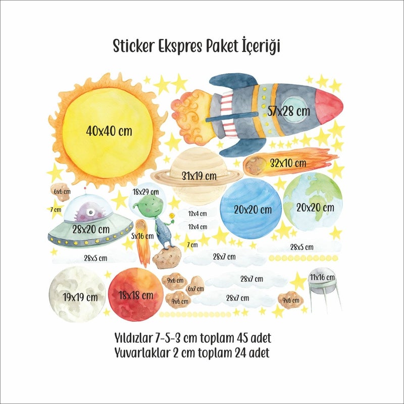 Sticker Ekspres Sticker Express A Day in Space Space Themed Kids Room Wall Sticker Set  - Image 3