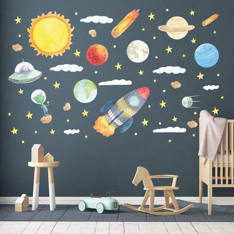 Sticker Ekspres Sticker Express A Day in Space Space Themed Kids Room Wall Sticker Set  - Image 1