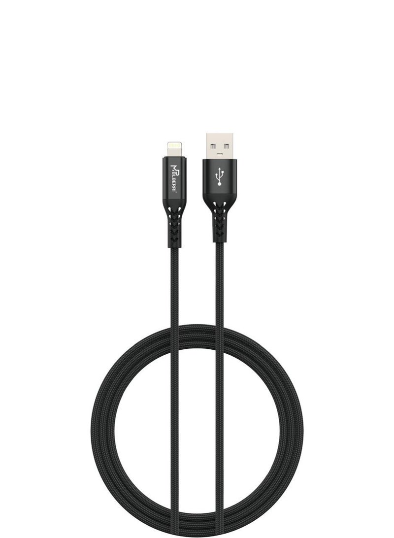 كابل شحن سريع معدني من MPBLBERRI Lightning إلى USB بطول 1 متر - 5 أمبير، كابل شحن ونقل بيانات عالي السرعة لأجهزة iPhone و iPad وأجهزة Lightning
