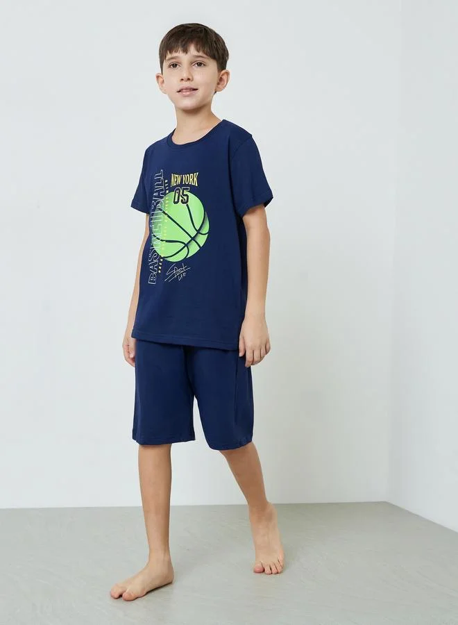 Styli Boys Cotton Basketball Print T-Shirt and Shorts Set