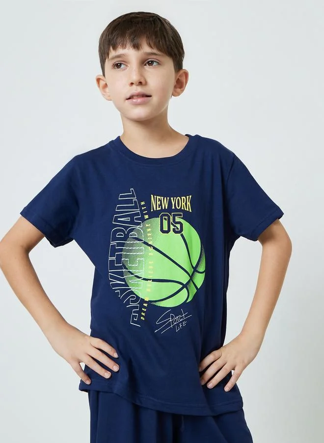 Styli Boys Cotton Basketball Print T-Shirt and Shorts Set