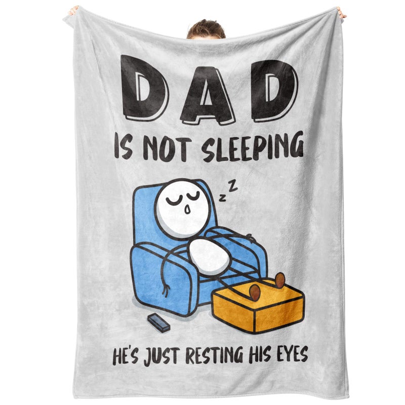 GoMelley Funny Birthday Gifts for Dad Husband, Dad is Not Sleeping Blanket, Dads Gifts from Daughter Son, Super Soft Throws Blanket for Couch and Napping, 60" x 50" (Gray) - Image 1