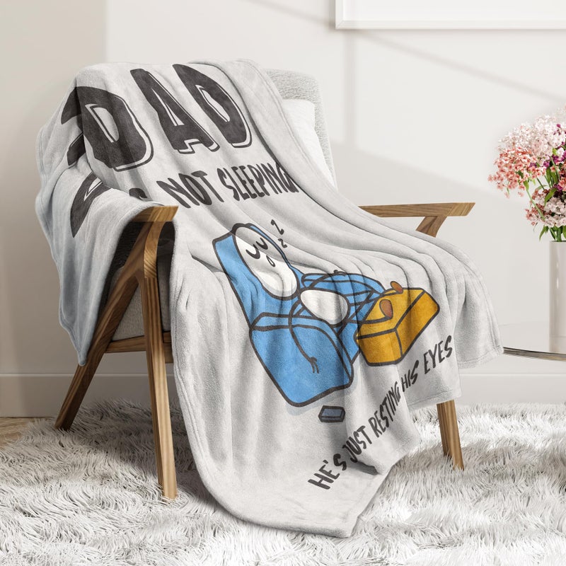 GoMelley Funny Birthday Gifts for Dad Husband, Dad is Not Sleeping Blanket, Dads Gifts from Daughter Son, Super Soft Throws Blanket for Couch and Napping, 60" x 50" (Gray) - Image 3