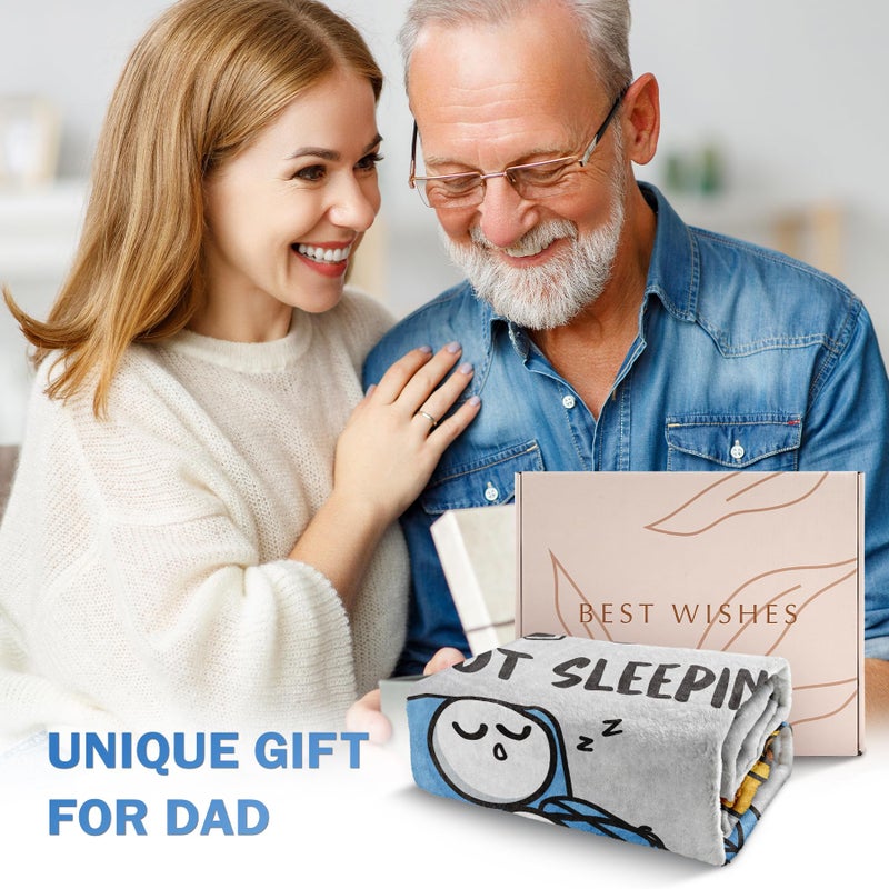 GoMelley Funny Birthday Gifts for Dad Husband, Dad is Not Sleeping Blanket, Dads Gifts from Daughter Son, Super Soft Throws Blanket for Couch and Napping, 60" x 50" (Gray) - Image 2