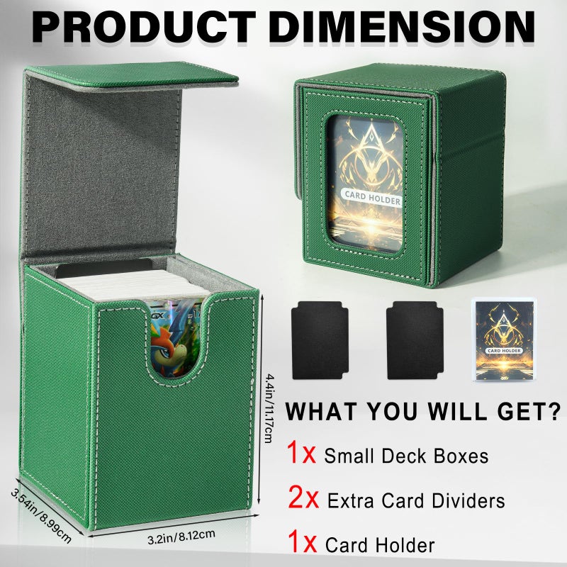 Jaffzora Deck Box for MTG Commander, Magnetic Card Display Case, TCG Card Storage Box, Holds 100 Double-Sleeved Cards, Green&Gray - Image 3
