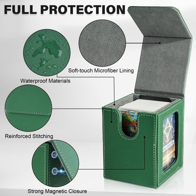 Jaffzora Deck Box for MTG Commander, Magnetic Card Display Case, TCG Card Storage Box, Holds 100 Double-Sleeved Cards, Green&Gray - Image 5
