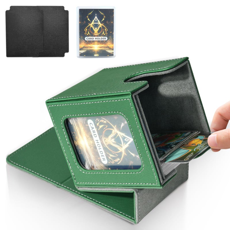 Jaffzora Deck Box for MTG Commander, Magnetic Card Display Case, TCG Card Storage Box, Holds 100 Double-Sleeved Cards, Green&Gray - Image 1
