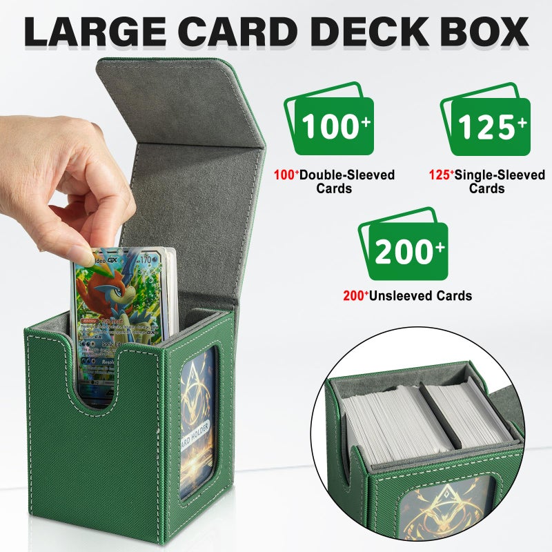 Jaffzora Deck Box for MTG Commander, Magnetic Card Display Case, TCG Card Storage Box, Holds 100 Double-Sleeved Cards, Green&Gray - Image 4