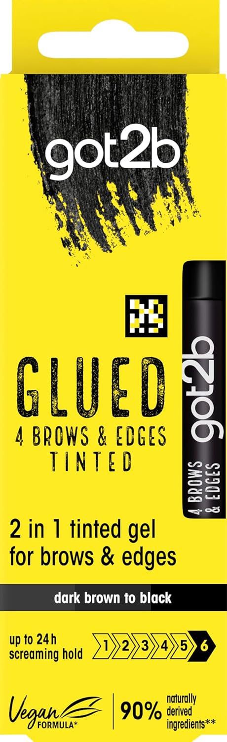 got2b Glued 4 Brows Edges Tinted Gel 2 in 1 16ml Buildable Colour Dark Brown to Black Screaming Hold Brow Gel Eyebrow Gel for LongLasting Looks Vegan Formula NaturallyDerived Ingredients