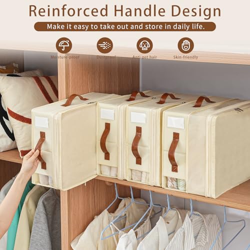 Freebat Bed Sheet Organizers and Storage, 4 Pack Linen Closet Organizers with Adjustable Zipper, Foldable Bedding Storage for Queen or King Size Bedsheets, Duvet Covers and Pillows - Image 5