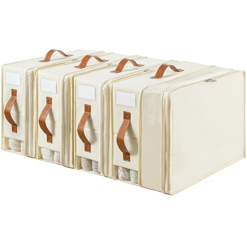 Freebat Bed Sheet Organizers and Storage, 4 Pack Linen Closet Organizers with Adjustable Zipper, Foldable Bedding Storage for Queen or King Size Bedsheets, Duvet Covers and Pillows - Image 1