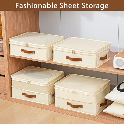 Freebat Bed Sheet Organizers and Storage, 4 Pack Linen Closet Organizers with Adjustable Zipper, Foldable Bedding Storage for Queen or King Size Bedsheets, Duvet Covers and Pillows - Image 4