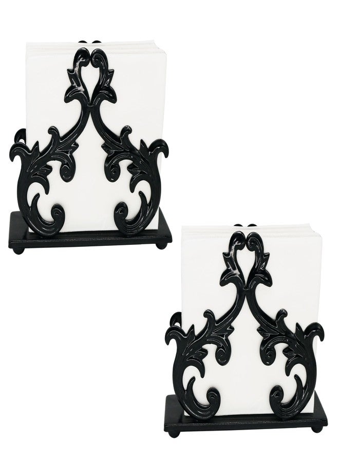Owlgift Baroque Black Napkin Holder Set of 2 – Decorative Metal Tissue Rack for Tabletop, Mail, or Bill Organizer – 6 x 2 x 5.3 Inches, Glossy Finish for Home or Restaurant Use - Image 3