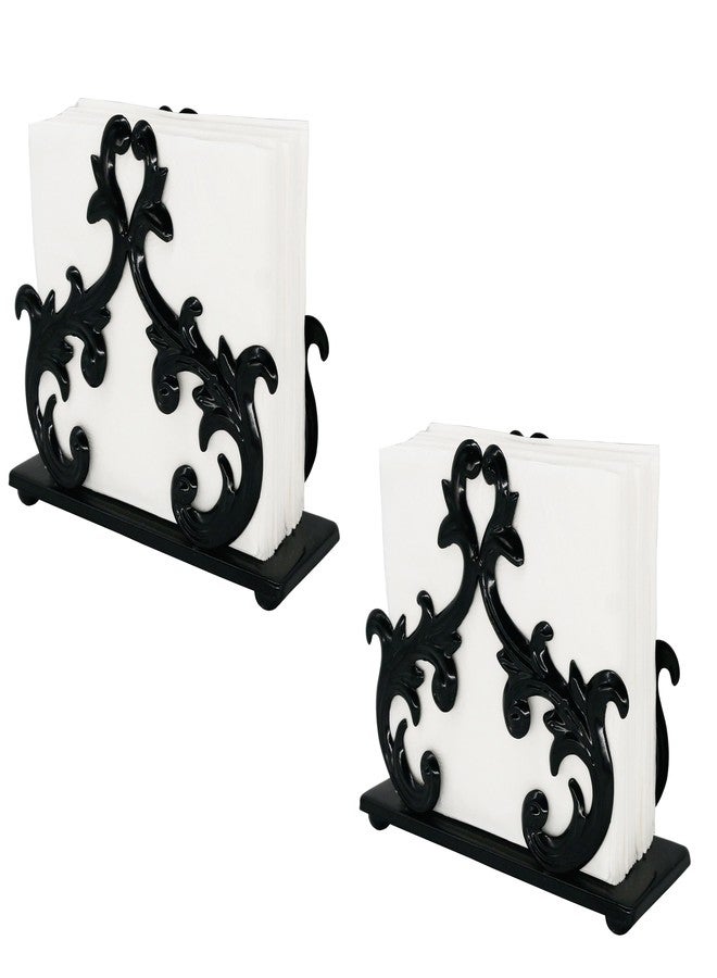 Owlgift Baroque Black Napkin Holder Set of 2 – Decorative Metal Tissue Rack for Tabletop, Mail, or Bill Organizer – 6 x 2 x 5.3 Inches, Glossy Finish for Home or Restaurant Use - Image 2