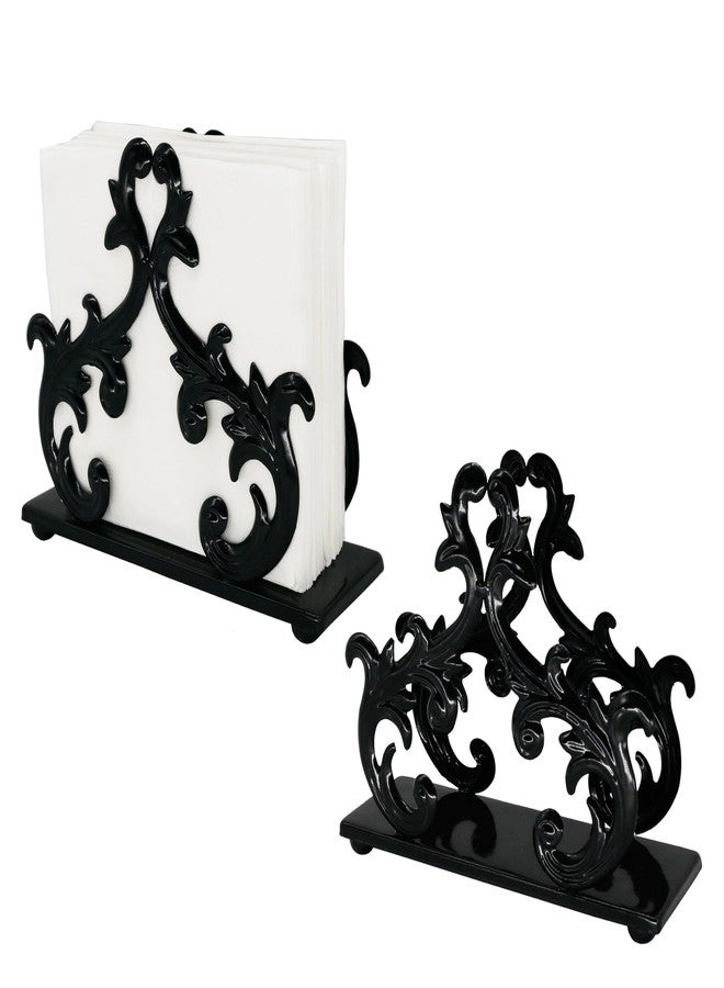 Owlgift Baroque Black Napkin Holder Set of 2 – Decorative Metal Tissue Rack for Tabletop, Mail, or Bill Organizer – 6 x 2 x 5.3 Inches, Glossy Finish for Home or Restaurant Use - Image 1