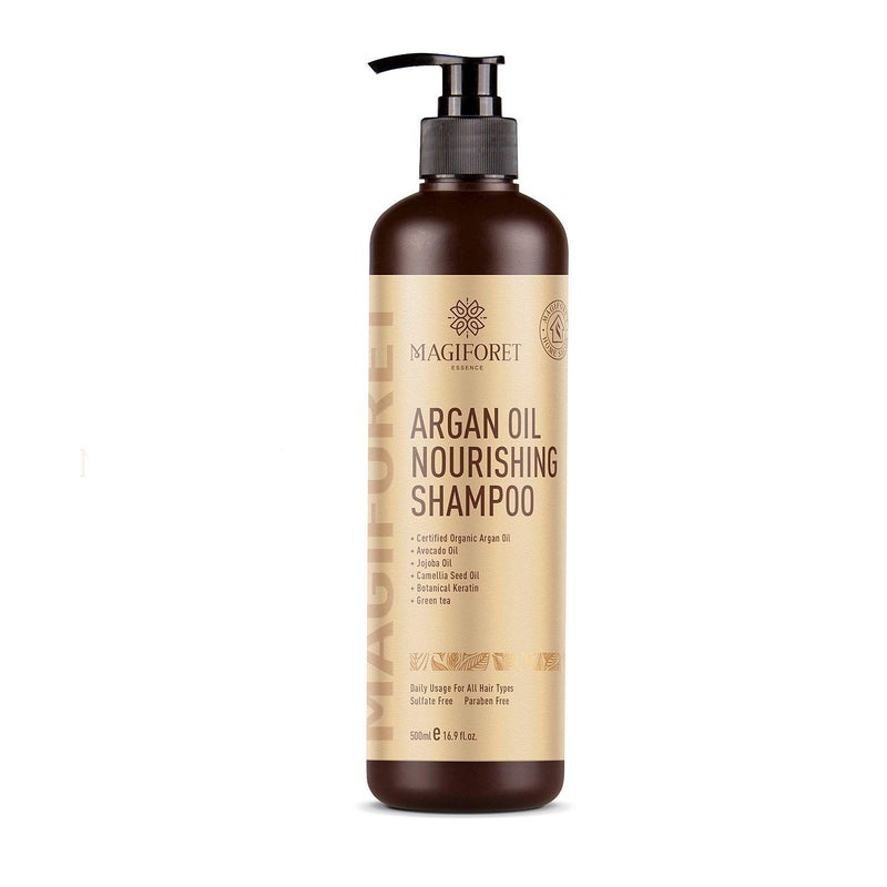 MagiForet Organic Moroccan Argan-Oil Shampoo - MagiForet Moisturizing, Volumizing Sulfate Free Shampoo for Women, Men and Teens - Used for Dry Damaged Colored and all Hair Types, Anti-Aging Hair Care, 16.9 oz - Image 1