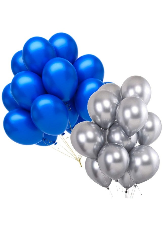 DUL DUL Silver/Dark Blue Color Metallic latex balloons for birthday/Party decoration 70 Pcs -Combo metallic balloons pack of 35 pcs Dark Blue/35 pcs Silver Color Balloons /Baby ShowerTheme party,Combo of (DARK BLUE+SILVER, 70)