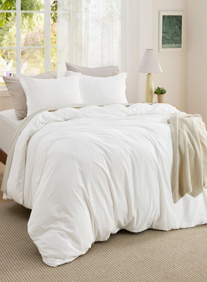 Bedsure Textured Duvet Cover King Size - Cotton-Like Polyester Jacquard Duvet Cover Set for All Seasons - 3 Pieces Elevated Textured Dobby Soft Bedding Set, NO Comforter (White, King, 104" x 90") - Image 3