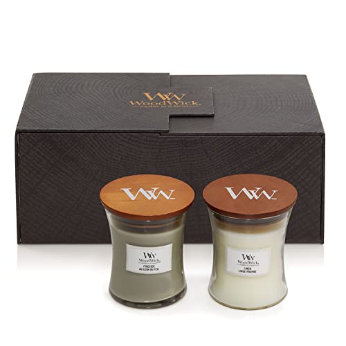 WoodWick Scented Candles Gift Set  Fireside  Linen Hourglass Scented Candles with Crackling Wicks  Up to 60 Hours Burn Time  Gift Box  Perfect Mothers Day and Easter Gifts for Women