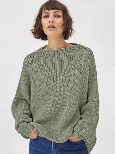SAUKOLE Womens Oversized Sweaters Loose Solid Casual Long Sleeve Mock Neck Knitted Jumper Tops - Image 2