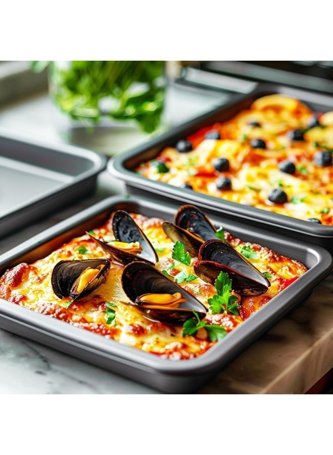 طقم صواني فرن، طقم خبز ٥ قطع مانع للالتصاق مع صواني كيك مستديرة/مربعة، صواني مافن وخبز وشواء، صواني للفرن، معدات مطبخ، صينية خبز، لوازم خبز، لون أسود - Image 5