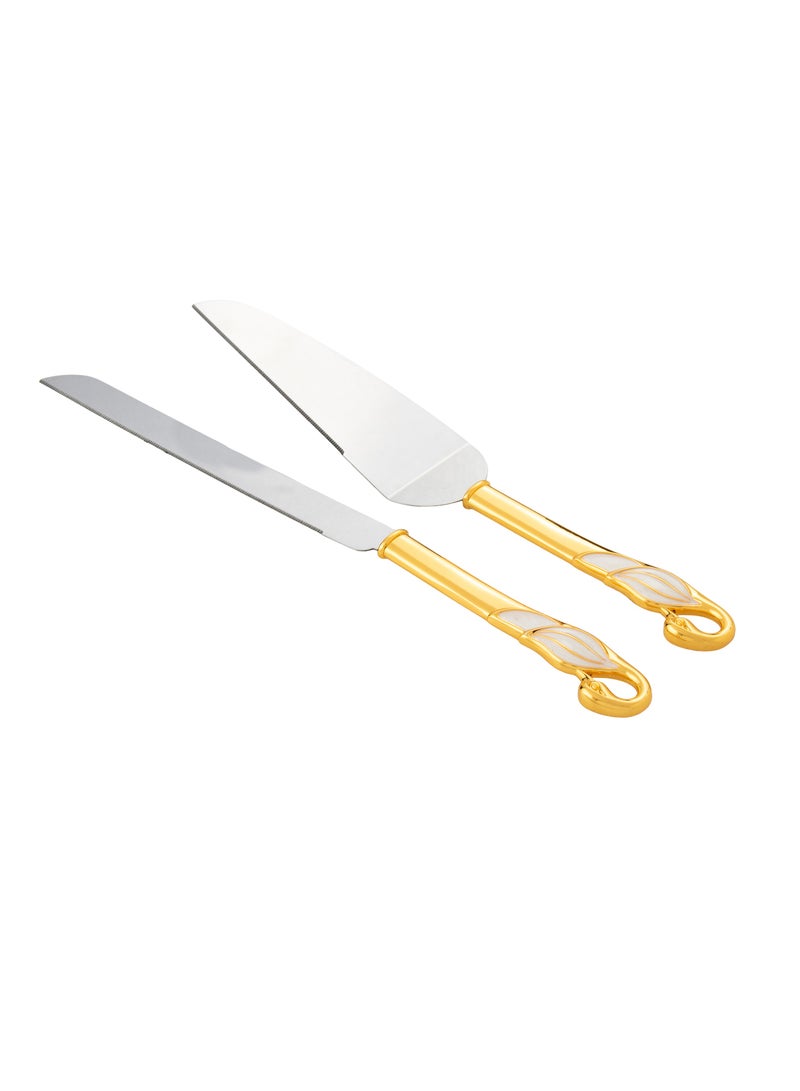 Dania A Set For Cutting Cakes Snd Sweets Consisting of A Shovel A Silver Knife And A Golden Swan Decor  - Image 1