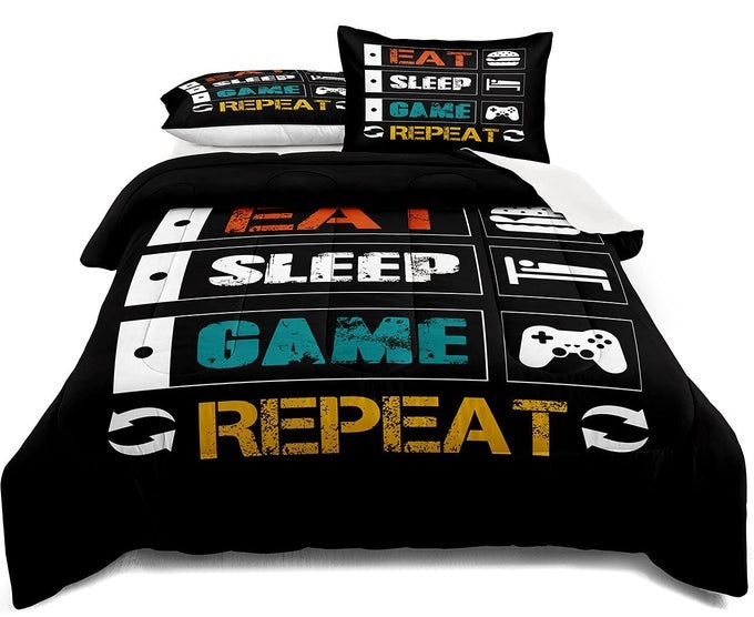 GAMING COMFORTER SET TWIN SIZE FOR BOYS KIDS GAME ROOM DECOR VIDEO GAME GAMER COMFORTER TEENS BEDROOM GAMEPAD BEDDING SET ALL SEASON A08 TWIN