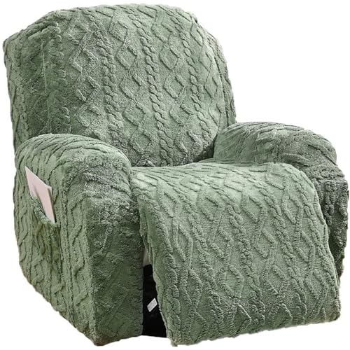 Master Pink 4 Pieces Large Recliner Chair Covers, Geometric Jacquard Plush Recliner Slipcovers, Couch Sofa Covers, Soft Fuzzy Fluffy Anti-Slip Furniture Protector for Cats Dogs Elastic Bottom (Green,1 Seat) - Image 1