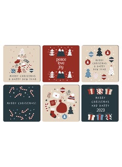 Paper Plane Design Paper Plane Design Christmas Wooden Tea Coasters for Drinks Merry Christmas Decoration Item Set of 6 Christmas Coaster  - Image 1