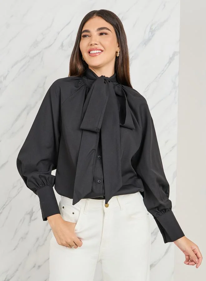 Styli Bow Tie Up Neck Regular Fit Shirt