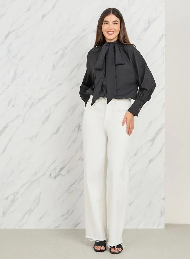 Styli Bow Tie Up Neck Regular Fit Shirt