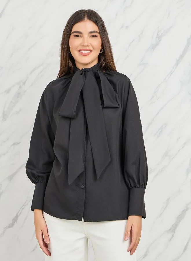 Styli Bow Tie Up Neck Regular Fit Shirt