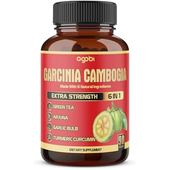 agobi Pure Garcinia Cambogia Capsules - 6in1 with Green Tea, Arjuna, Garlic Bulb, Turmeric & Black Pepper - 90 Counts - Image 1