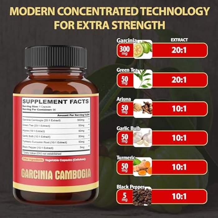 agobi Pure Garcinia Cambogia Capsules - 6in1 with Green Tea, Arjuna, Garlic Bulb, Turmeric & Black Pepper - 90 Counts - Image 2