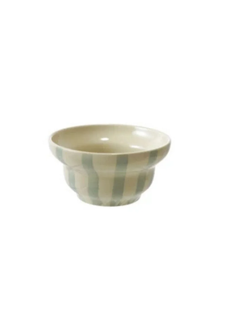 The Saffron Souk Hand-Painted Stoneware Striped Bowl - Blue