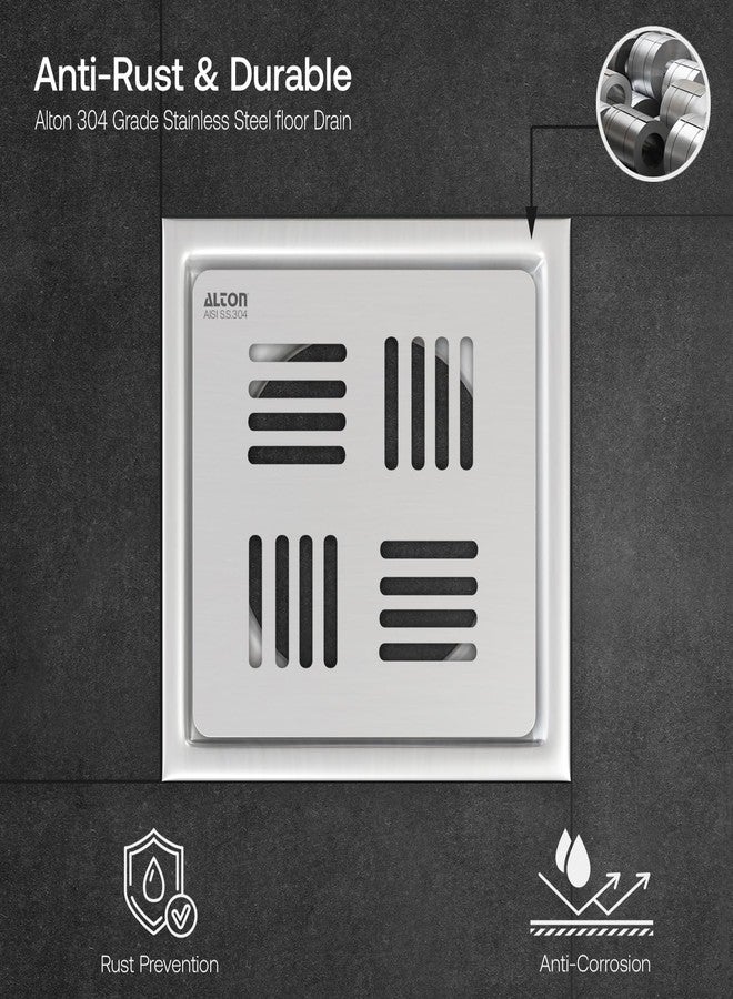 ALTON ALD1001, SS-304 Grade, 6x6 INCH Plain, Bathroom Grating Square Floor Drain Jali, Matte - Image 4