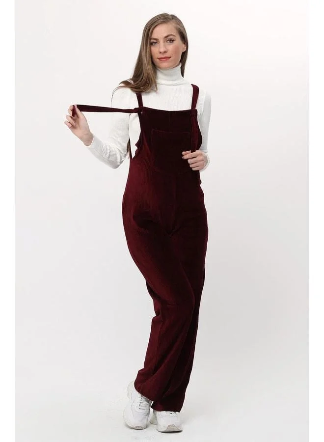 LuvmaBelly MYRA6113 - Maroon Velvet Maternity Overalls.