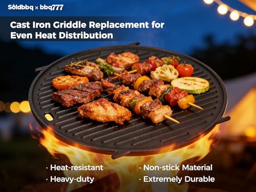 bbq777 8834 Cast Iron Griddle for Weber Gourmet BBQ System Sear Grate, Griddle for 22-inch Weber Kettle Premium/Charcoal Grill 22" Smokers, for Kettle Charcoal Grill Grate 22 inch Diameter 12" - Image 5